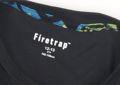 Firetrap Boys Black Gaming T-Shirt 12-13 Years Long Sleeve