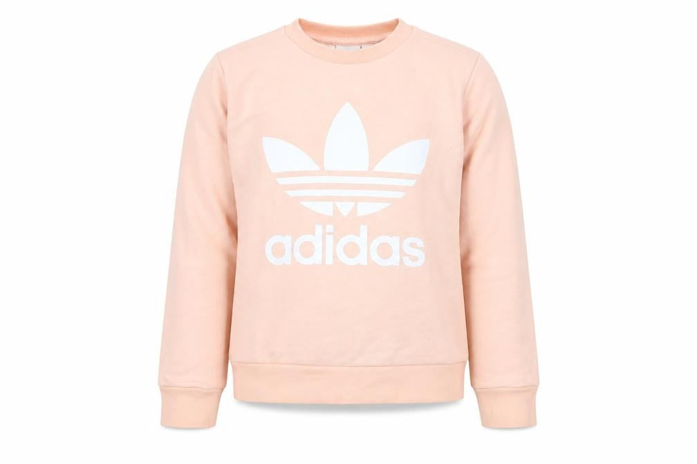 Front view of Adidas girls’ pink pullover sweatshirt, 7 years, logo accent