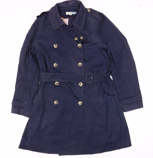Boden Women's Blue Trench Coat Size 6 Belted Casual