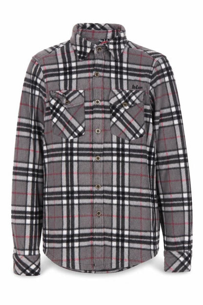 Front view of Lee Cooper Men's Grey Check Long Sleeve Shirt Small