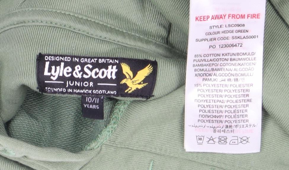 Lyle & Scott Boys Green Pullover Hoodie Size 11 Years