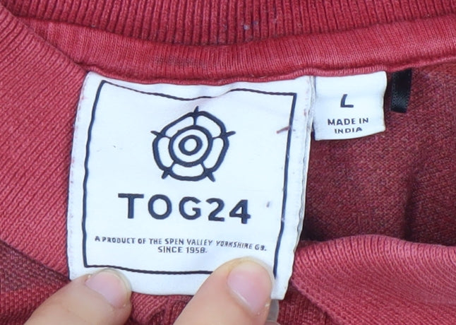 TOG24 Men's Red Striped Polo Shirt Size L