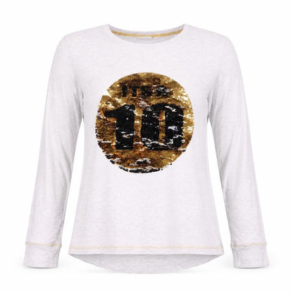 Front view of Strictly Come Dancing girls’ long sleeve grey sequin top 8-10