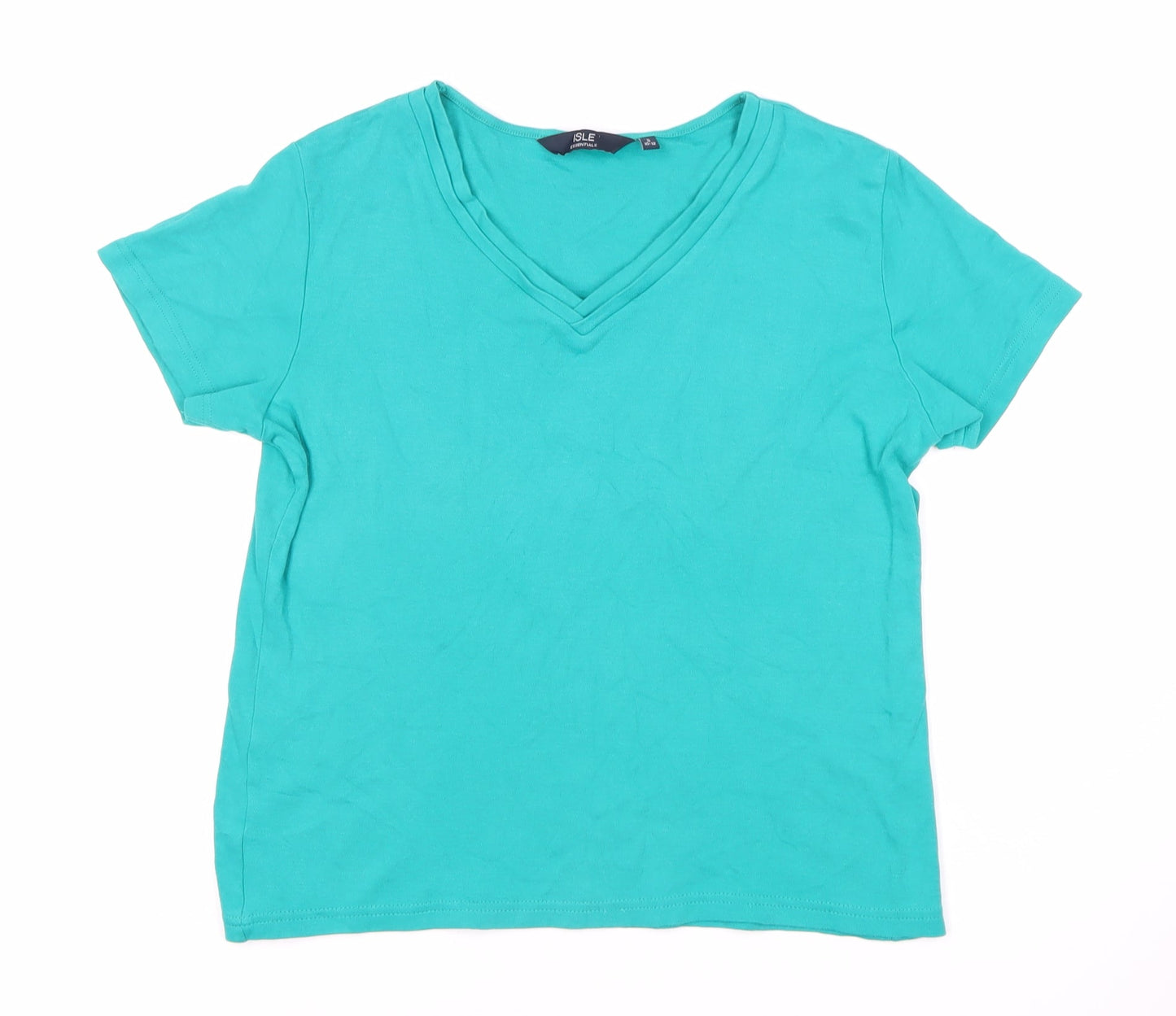 Womens UK Size 10-12 ISLE ESSENTIALS Blue Basic T-Shirt