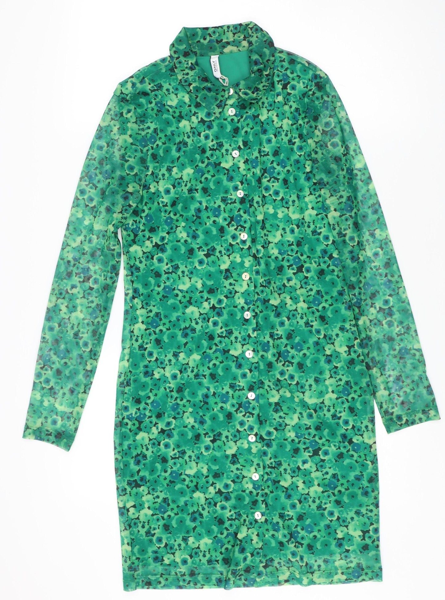 ONLY Women's Green Floral Shirt Dress - Size S