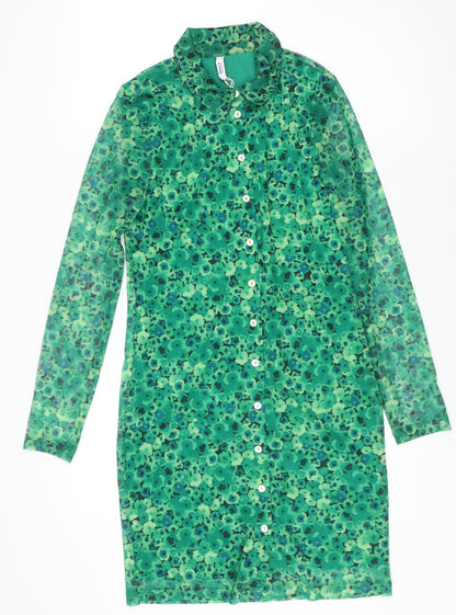ONLY Women's Green Floral Shirt Dress - Size S