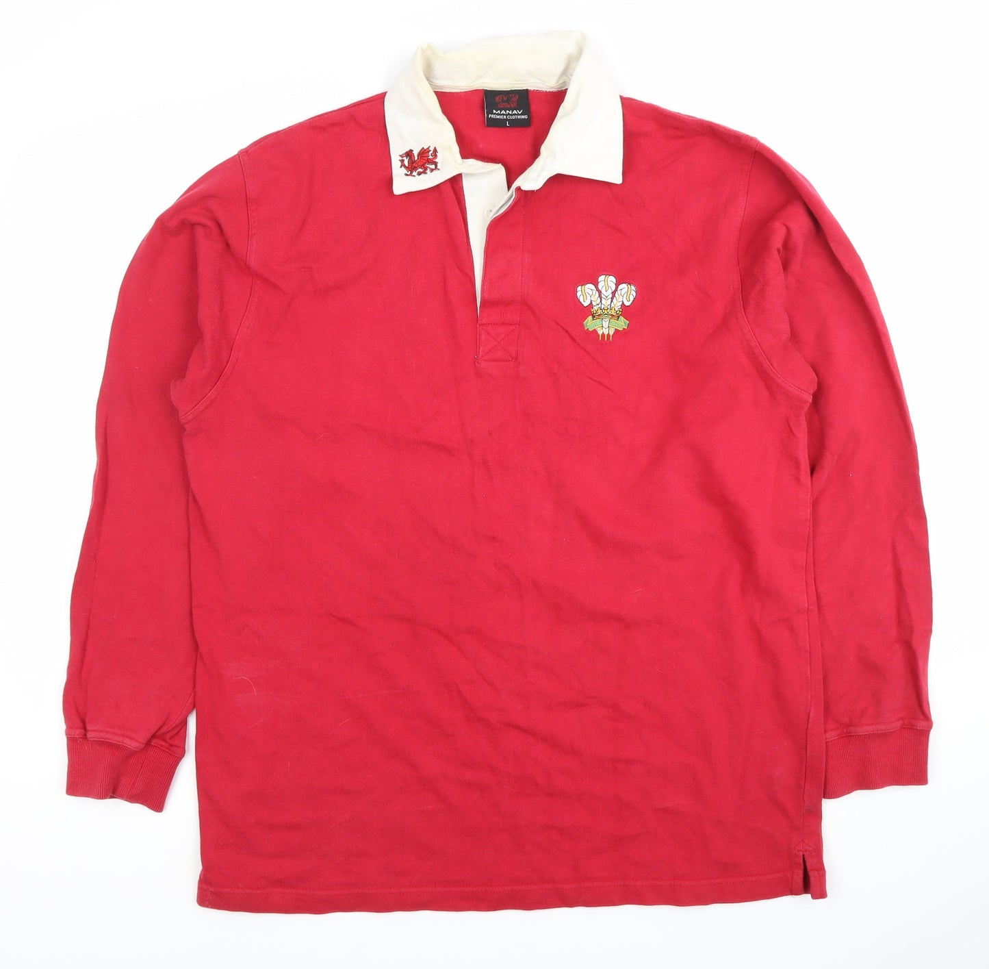 Manav Men's Red Long Sleeve Polo Shirt - Size L