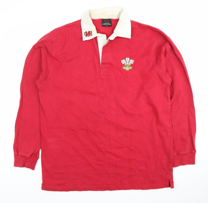 Manav Men's Red Long Sleeve Polo Shirt - Size L