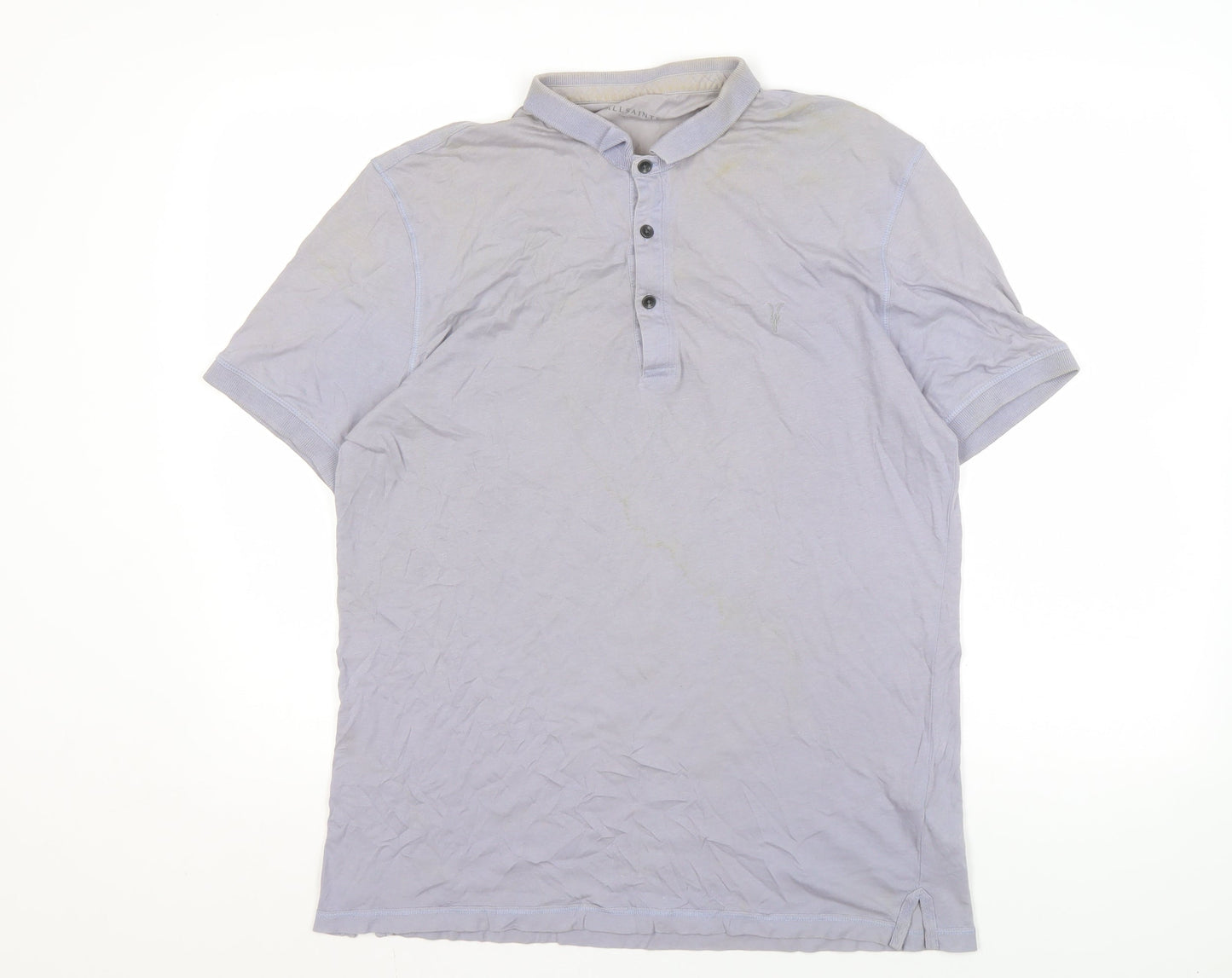 AllSaints Men's Grey Polo Shirt Size L Short Sleeve Cotton