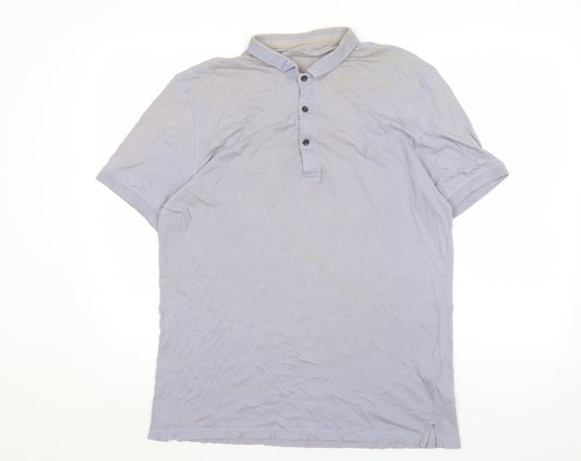 AllSaints Men's Grey Polo Shirt Size L Short Sleeve Cotton