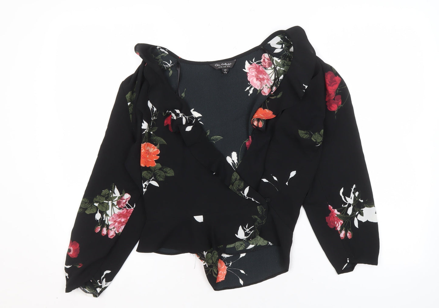 Womens UK Size 14 Miss Selfridge Black Wrap Blouse