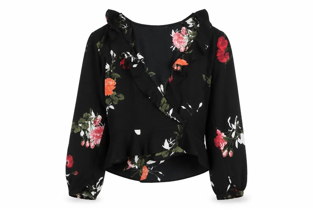 Womens UK Size 14 Miss Selfridge Black Wrap Blouse