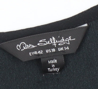 Womens UK Size 14 Miss Selfridge Black Wrap Blouse