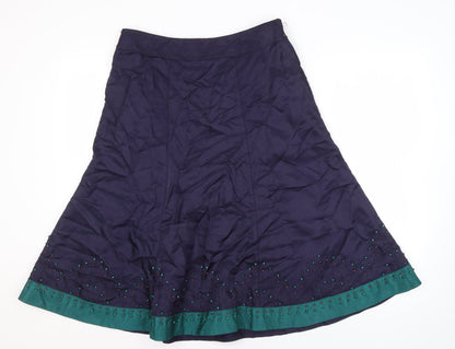 Per Una Women's Blue A-Line Skirt Size 10 Beaded Knee Length