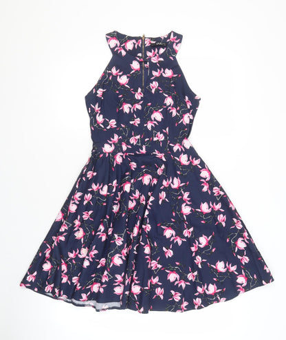 Quiz Women's Blue Floral Fit & Flare Dress, Size 8