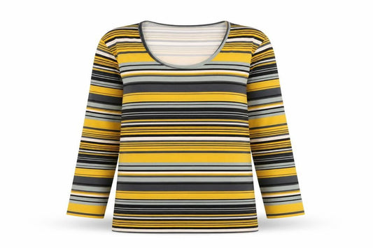 Front view of Alexara Women's Striped Multicolour Long Sleeve Top