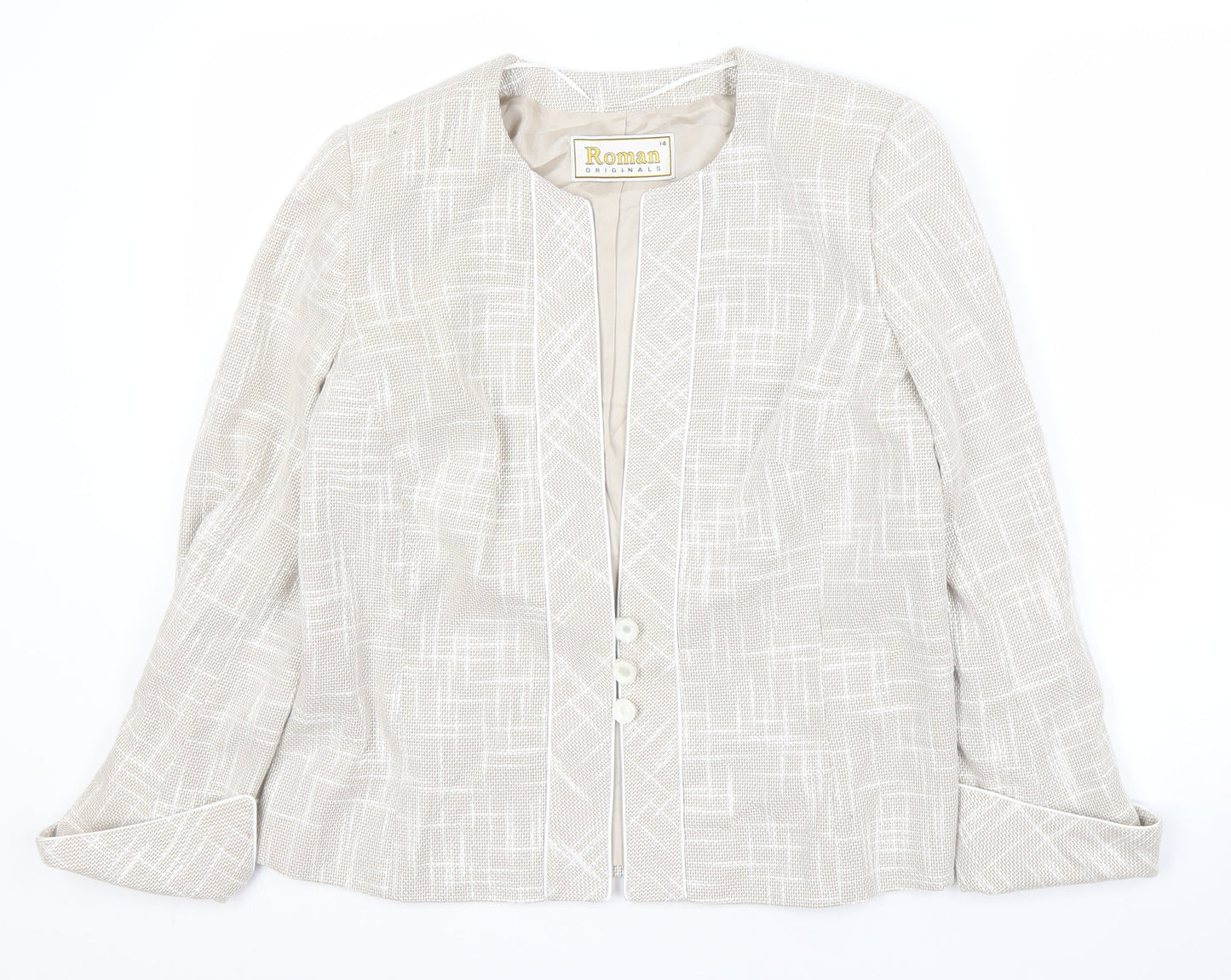 Roman Originals Beige Women's Blazer Size 14 Geometric