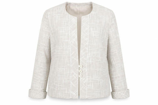 Front view of Roman Originals Beige Women's Blazer, size 14, Geometric
