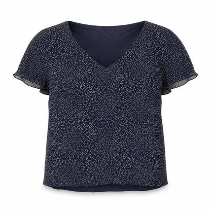 Roman Originals Women's Blue Polka Dot V-Neck Blouse