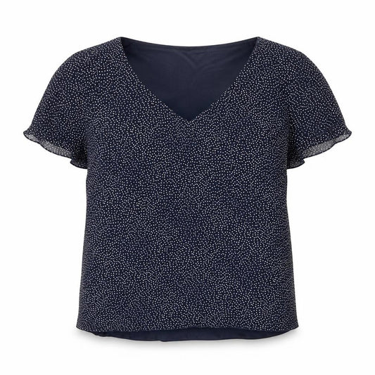 Front view of Roman Originals Women's Blue Polka Dot V-Neck Blouse