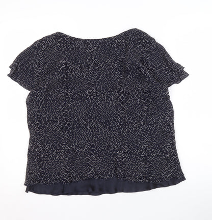 Roman Originals Women's Blue Polka Dot V-Neck Blouse