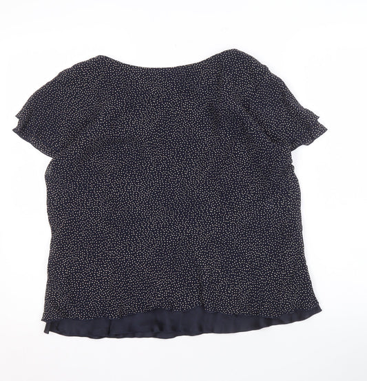 Roman Originals Women's Blue Polka Dot V-Neck Blouse