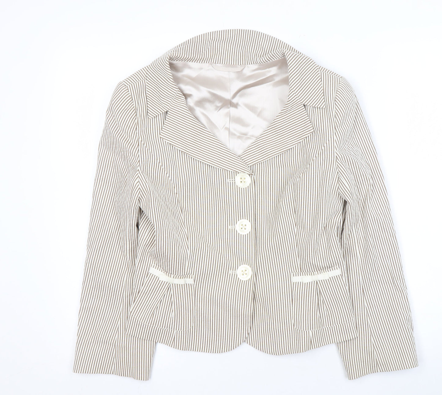 Hobbs Women's Beige Pinstripe Blazer Slim Fit Size 10