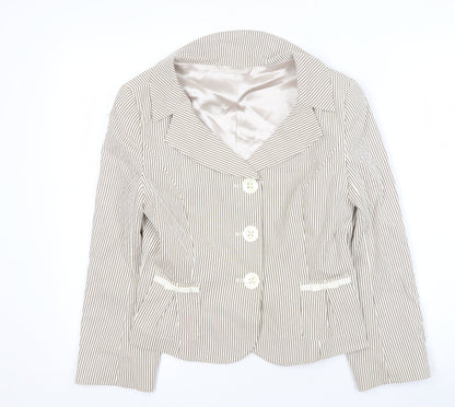 Hobbs Women's Beige Pinstripe Blazer Slim Fit Size 10