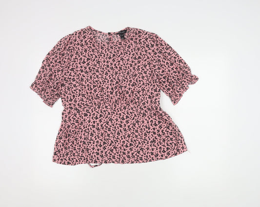 New Look Women's Pink Floral Top UK 14