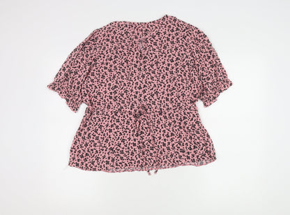 New Look Women's Pink Floral Top UK 14