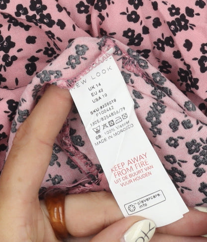 New Look Women's Pink Floral Top UK 14