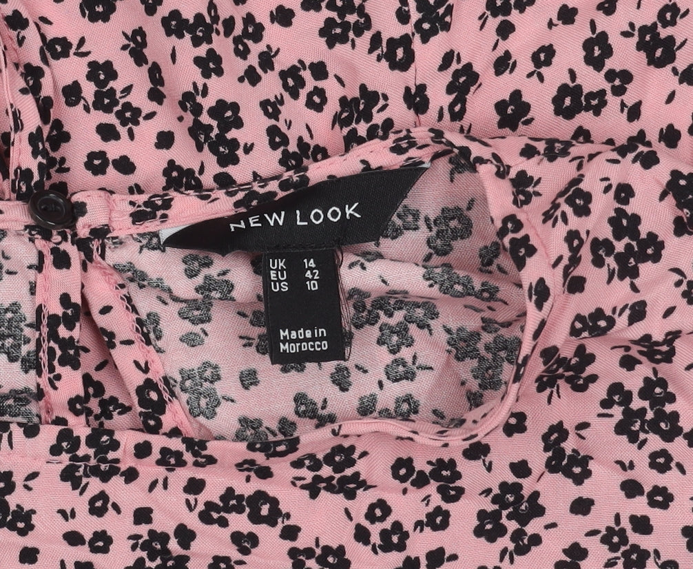 New Look Women's Pink Floral Top UK 14