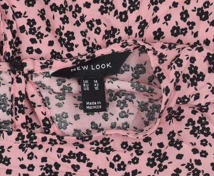 New Look Women's Pink Floral Top UK 14