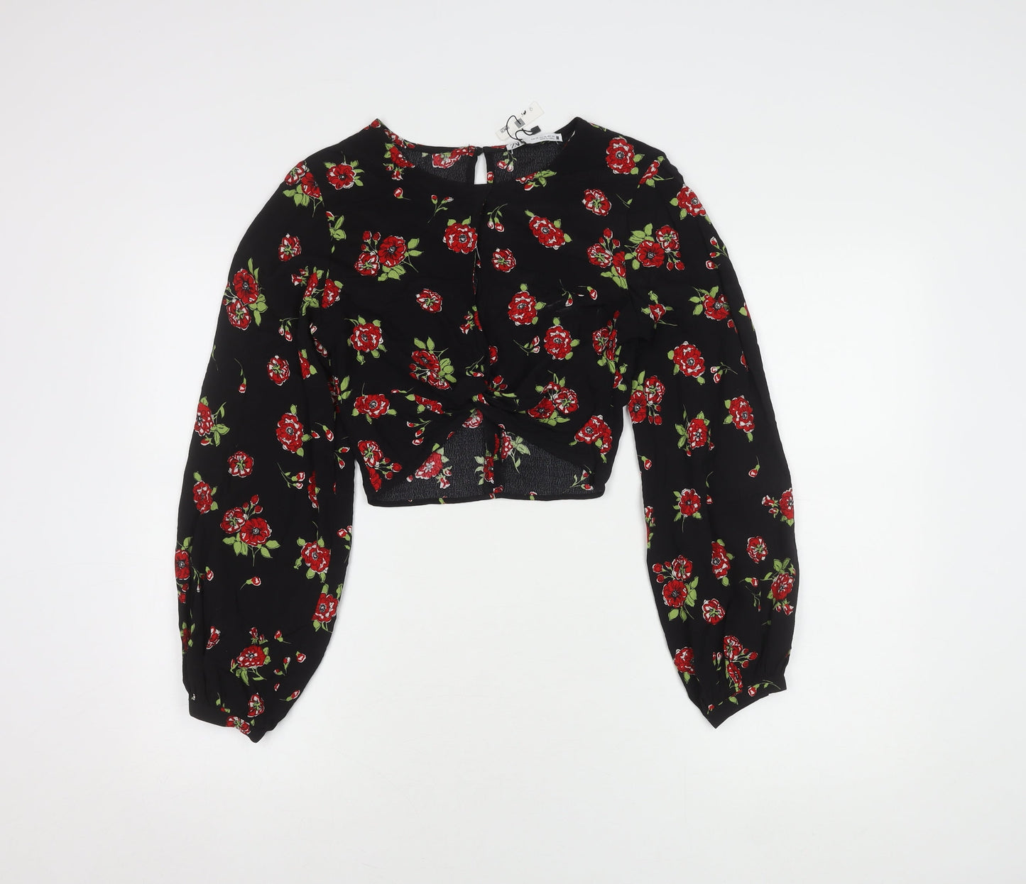 Womens UK Size XS Zara Black Cropped Blouse