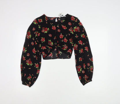 Womens UK Size XS Zara Black Cropped Blouse