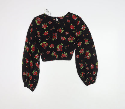 Womens UK Size XS Zara Black Cropped Blouse