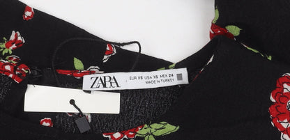 Womens UK Size XS Zara Black Cropped Blouse