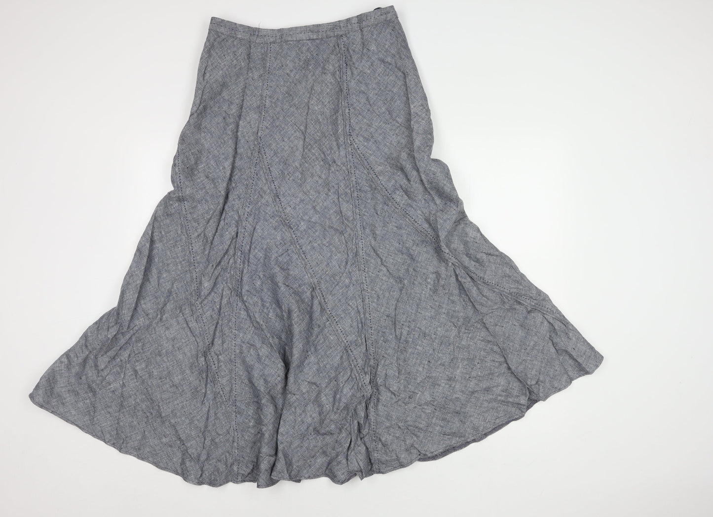 Monsoon Women's Grey Linen Flare Midi Skirt Size 12