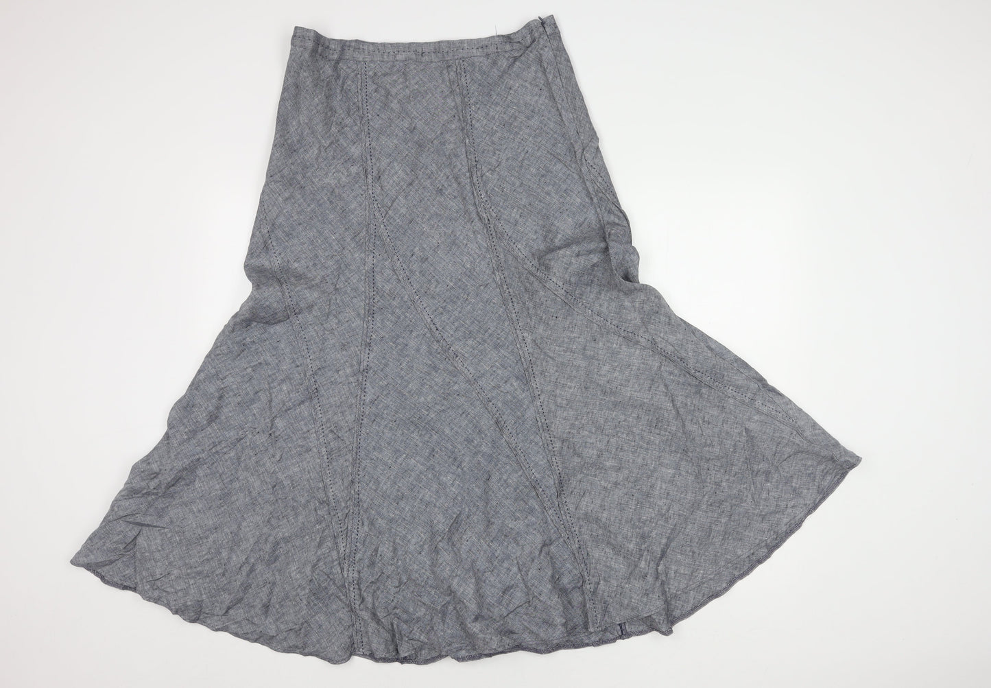 Monsoon Women's Grey Linen Flare Midi Skirt Size 12