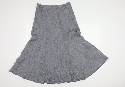 Monsoon Women's Grey Linen Flare Midi Skirt Size 12