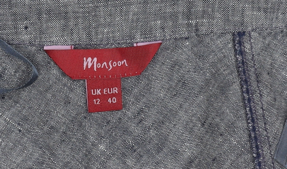 Monsoon Women's Grey Linen Flare Midi Skirt Size 12