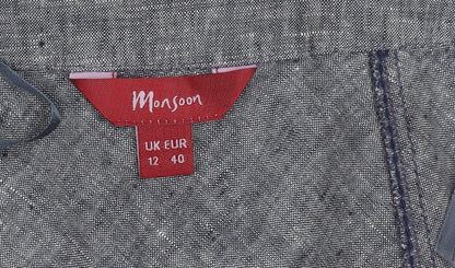 Monsoon Women's Grey Linen Flare Midi Skirt Size 12