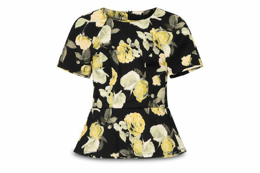 ASOS Women's Black Floral Top, Size 6, Short Sleeve