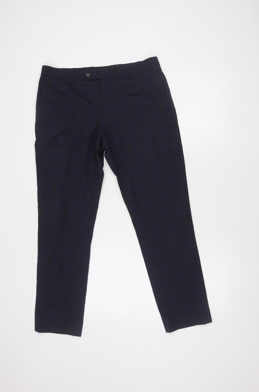 NEXT Men's Blue Check Trousers - Size M