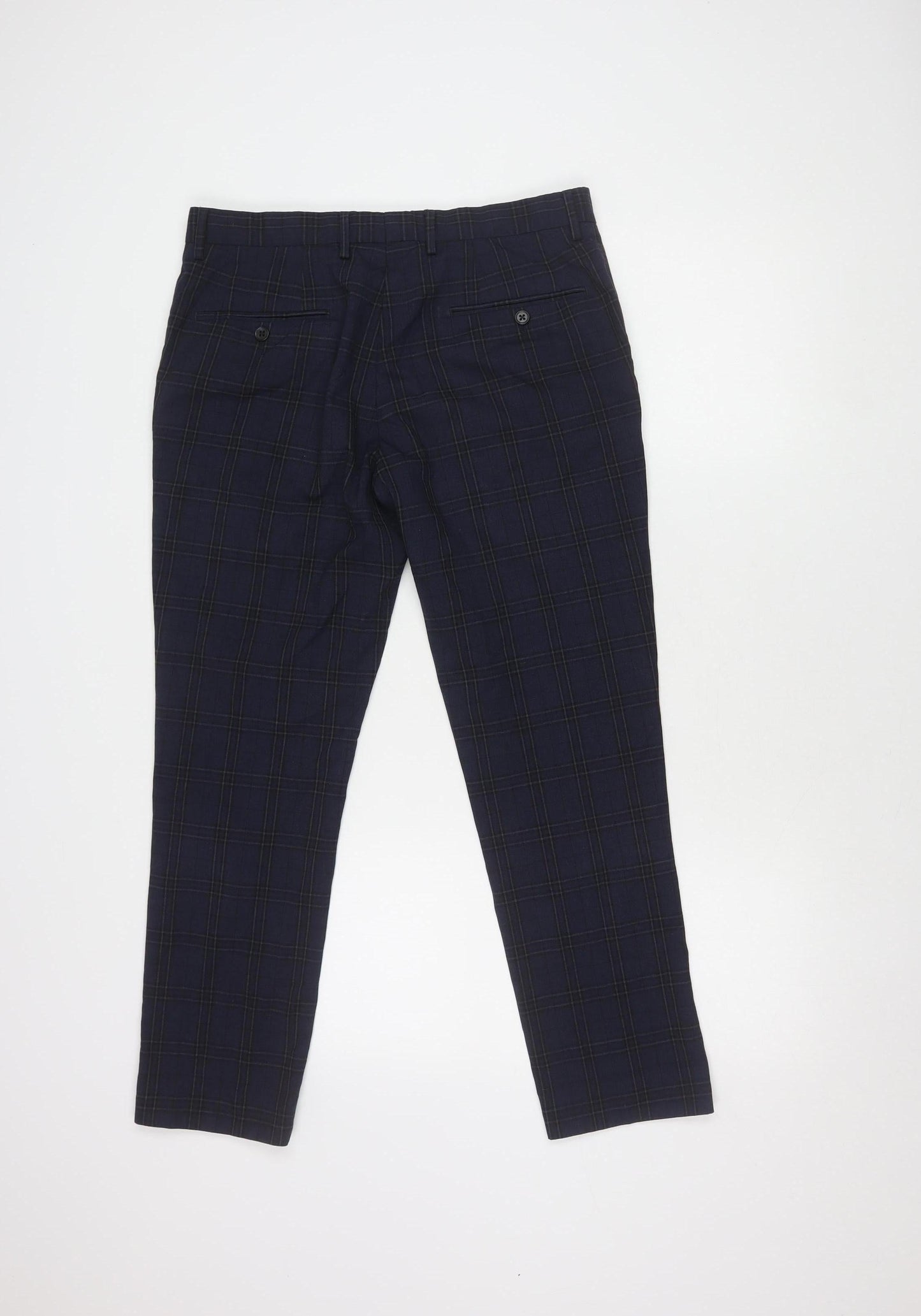 NEXT Men's Blue Check Trousers - Size M