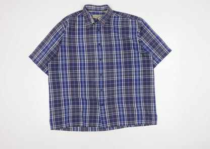 Peter England Men's Blue Plaid Short Sleeve Shirt L