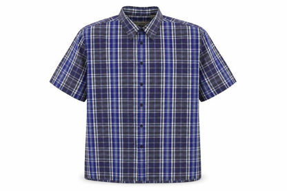 Peter England Men's Blue Plaid Short Sleeve Shirt L
