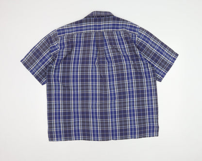 Peter England Men's Blue Plaid Short Sleeve Shirt L
