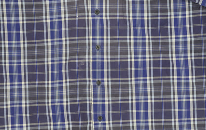 Peter England Men's Blue Plaid Short Sleeve Shirt L