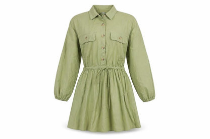 ZARA Green Shirt Dress, S, Women's Long Sleeve Collared